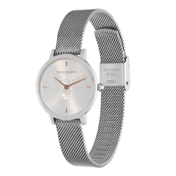 28mm Bee Ultra Slim Metallic White & Silver Mesh Watch - Image 2