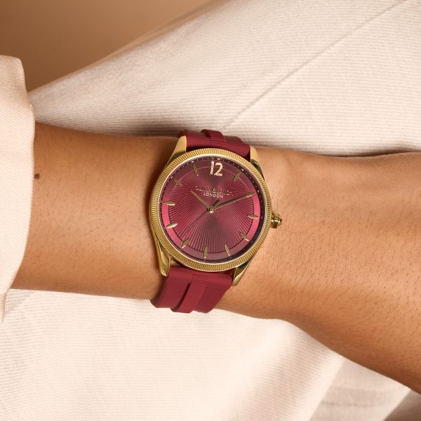 38mm Radiate Gold & Cranberry Silicone Strap Watch - Image 3