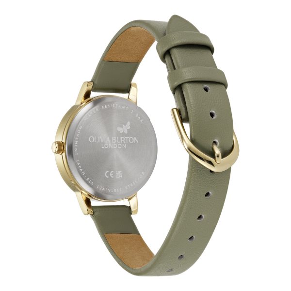 30mm Illustrated Florals Gold & Sage Green Leather Strap Watch - Image 5