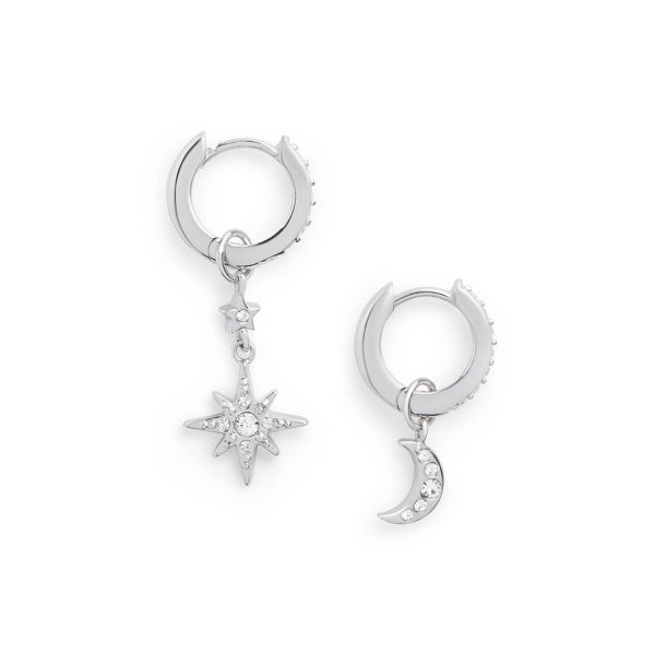 Silver Moon & Star Huggie Hoops - Image 2
